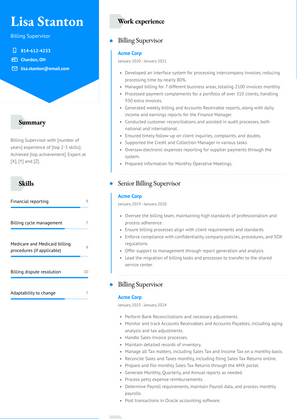 Billing Supervisor Resume Sample and Template