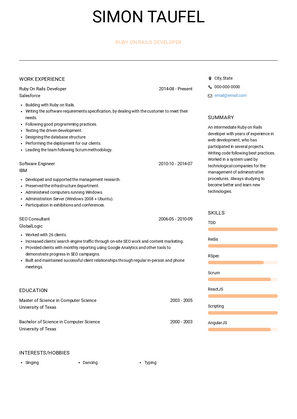 Ruby On Rails Developer Resume Sample and Template
