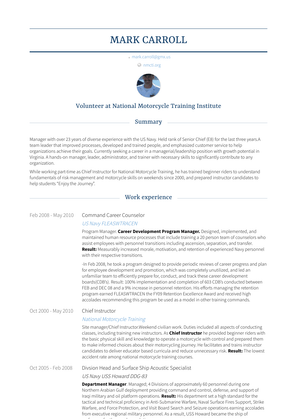 Command Career Counselor Resume Sample and Template