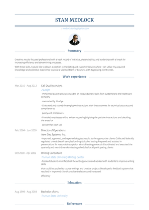 Call Quality Analyst Resume Sample and Template