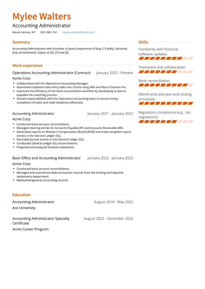 Accounting Administrator Resume Sample and Template