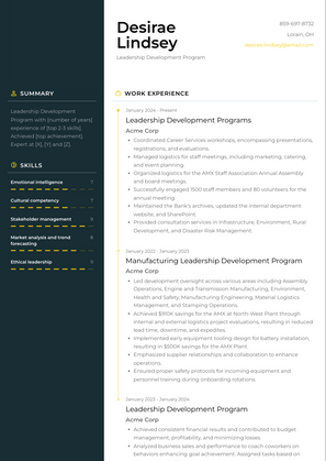 Leadership Development Program Resume Sample and Template
