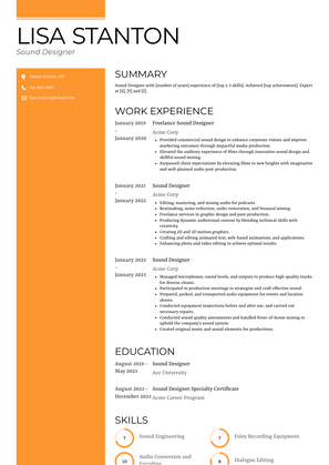 Sound Designer Resume Sample and Template