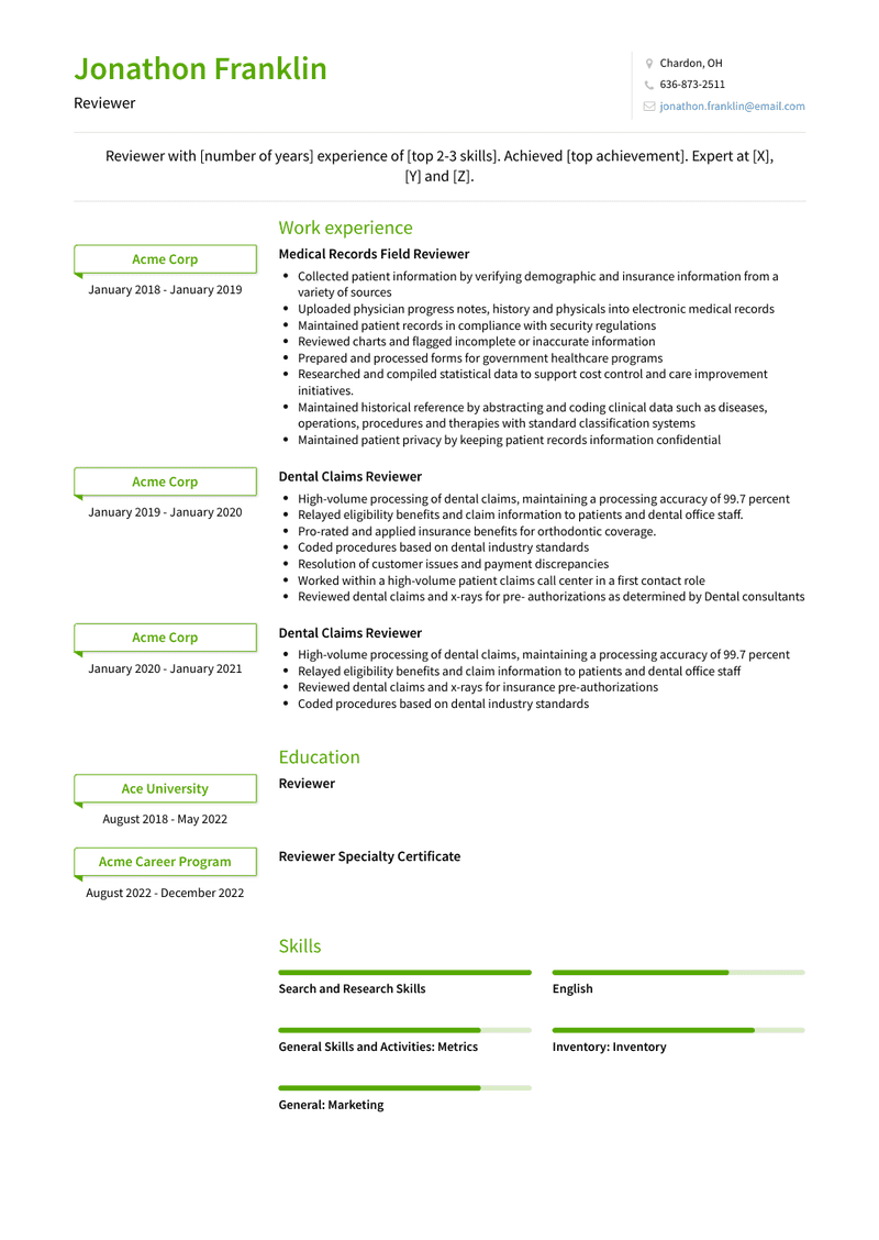 Reviewer Resume Sample and Template