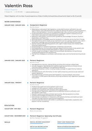 Patient Registrar Resume Sample and Template