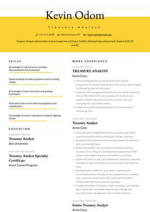 Treasury Analyst Resume Sample and Template