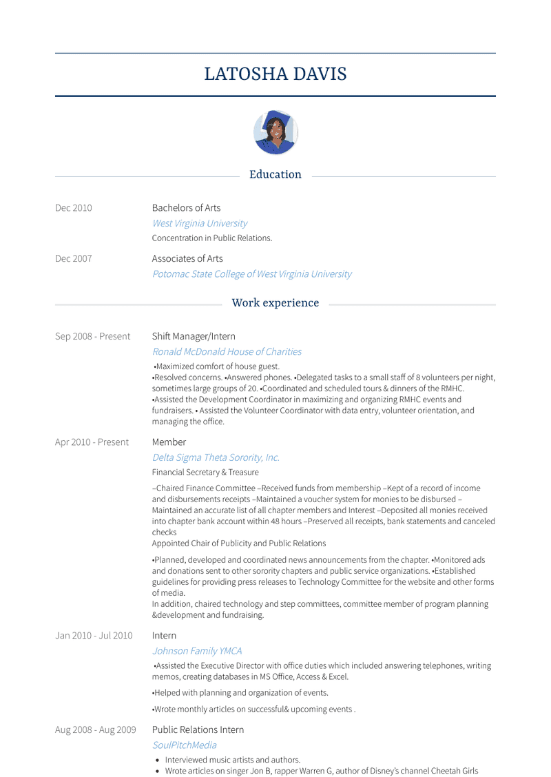 Shift Manager/Intern Resume Sample and Template