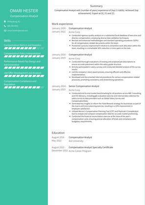 Compensation Analyst Resume Sample and Template