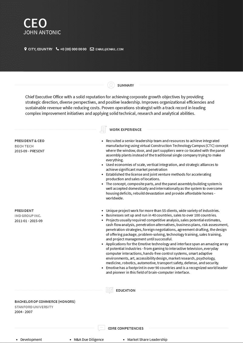 executive functional resume sample