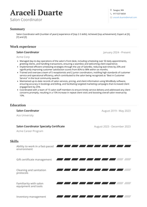 Salon Coordinator Resume Sample and Template