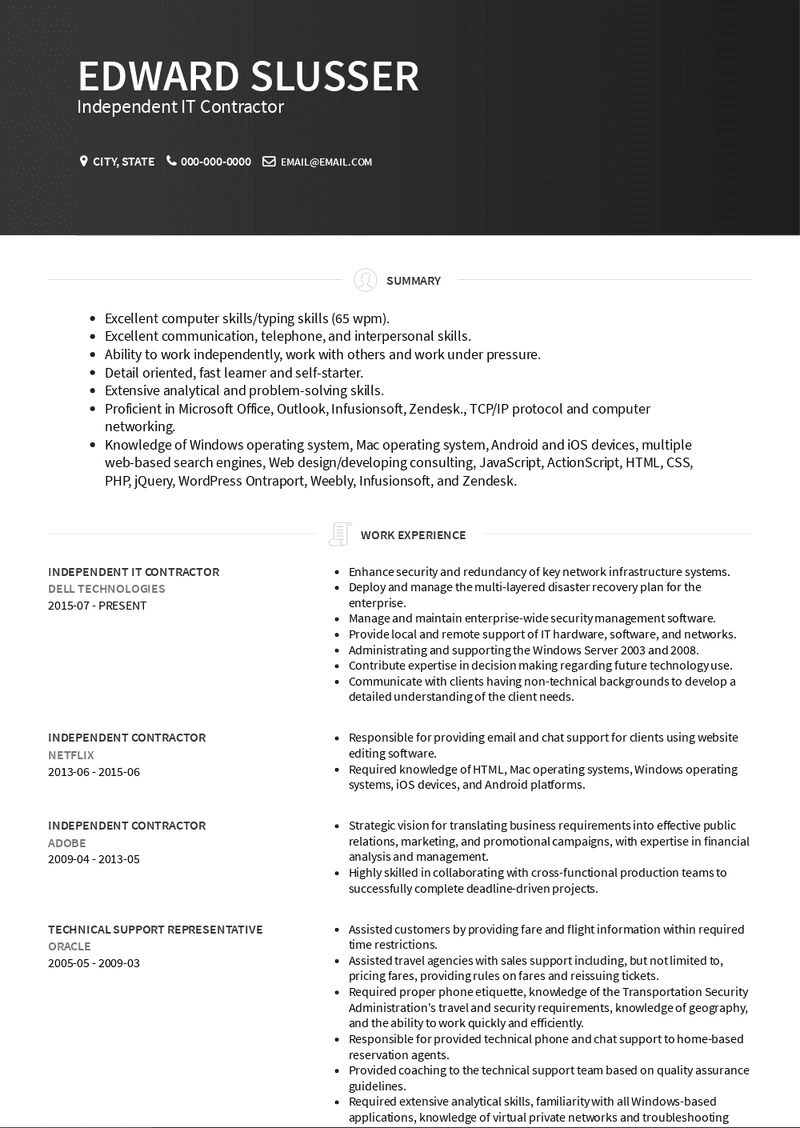 Independent IT Contractor Resume Sample and Template
