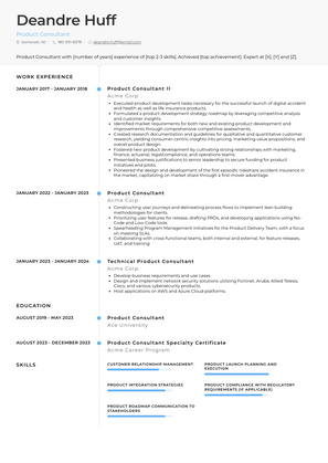 Product Consultant Resume Sample and Template