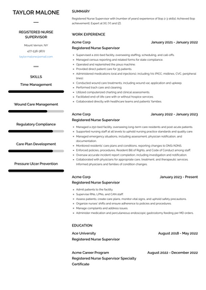 Registered Nurse Supervisor Resume Sample and Template