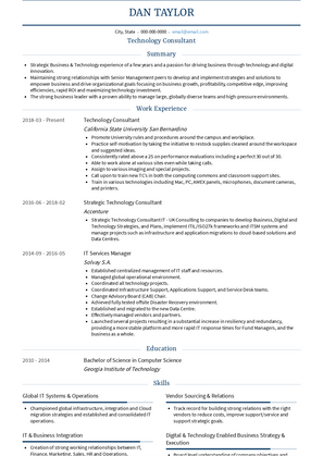 Technology Consultant Resume Sample and Template