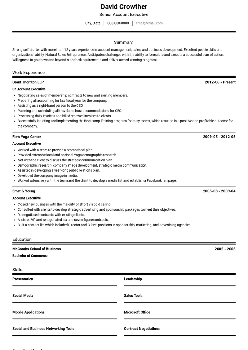 Senior Account Executive Resume Sample and Template