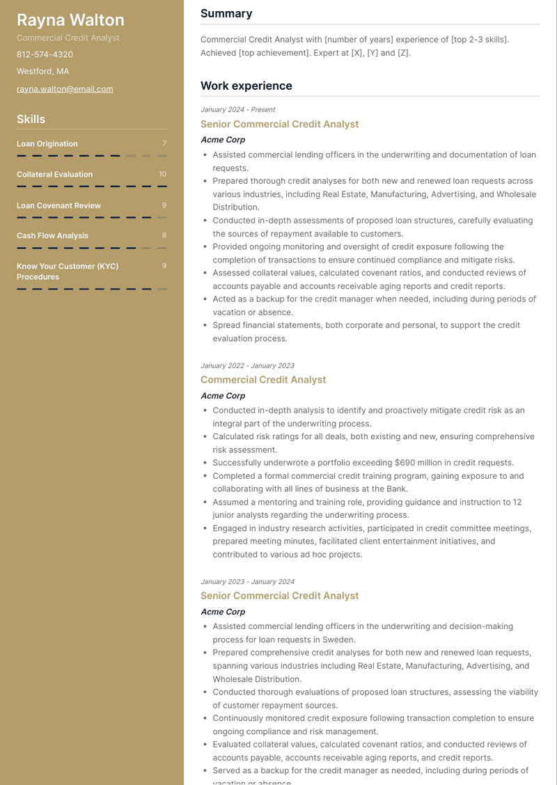 Commercial Credit Analyst Resume Sample and Template