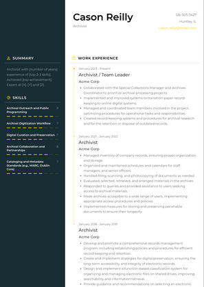 Archivist Resume Sample and Template