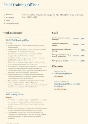 Field Training Officer Resume Sample and Template