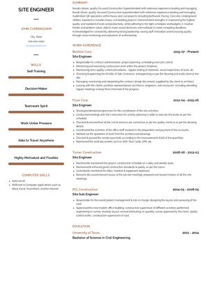 Site Engineer Resume Sample and Template