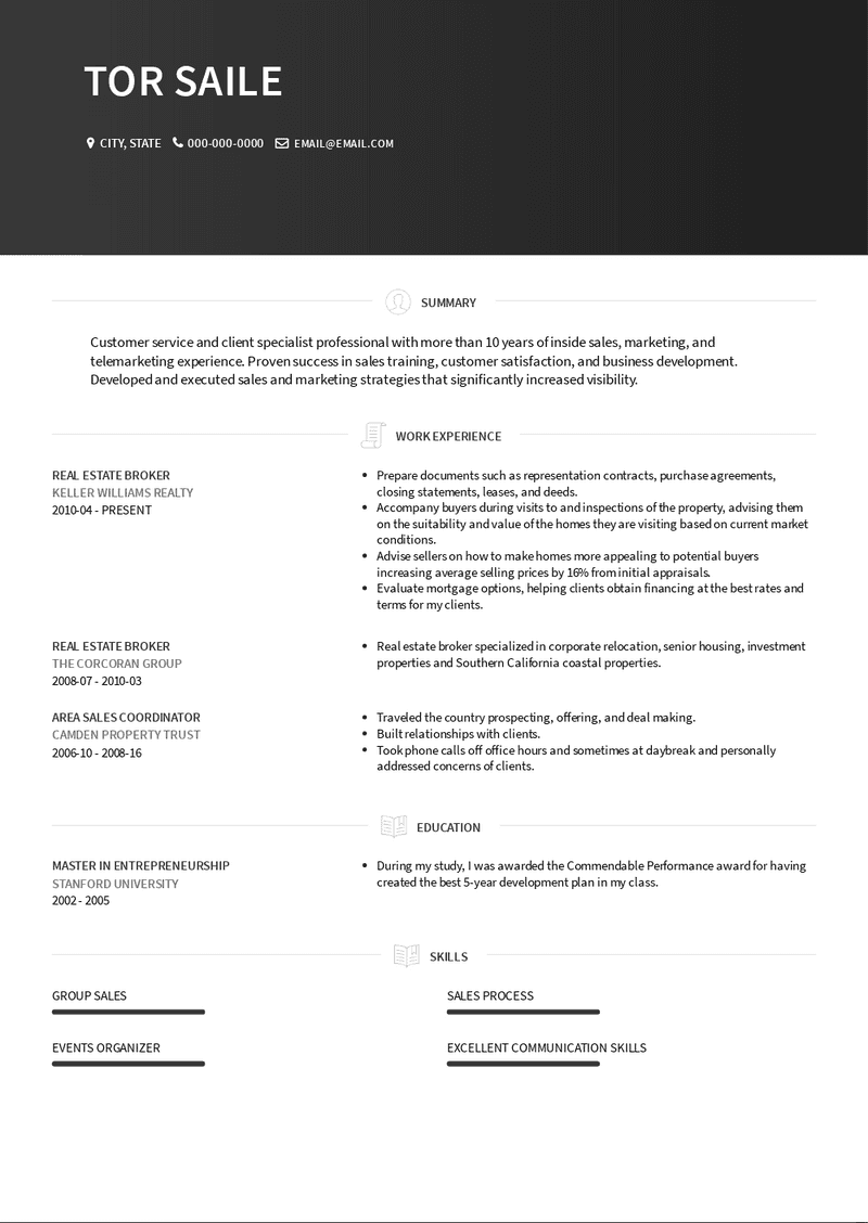 Real Estate Broker Resume Sample and Template