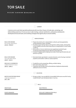 Real Estate Broker Resume Sample and Template