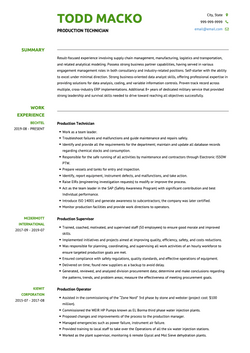 Production Resume Sample and Template
