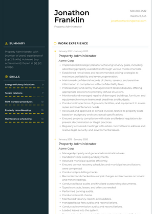 Property Administrator Resume Sample and Template