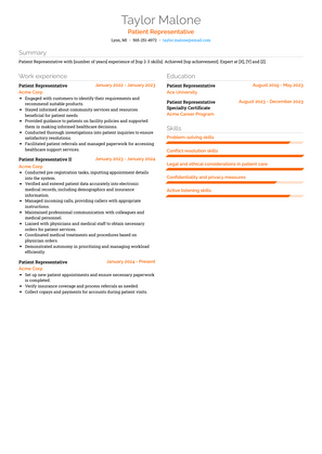 Patient Representative Resume Sample and Template