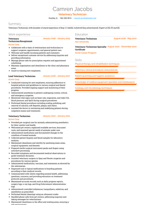 Veterinary Technician Resume Sample and Template