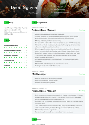 Meat Manager Resume Sample and Template