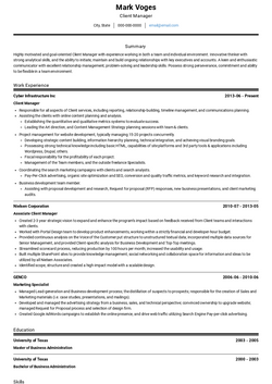 Client Manager Resume Sample and Template