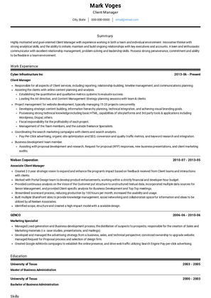 Client Manager Resume Sample and Template