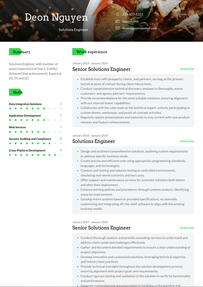 Solutions Engineer Resume Sample and Template