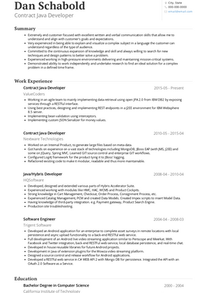 Contract Java Developer Resume Sample and Template