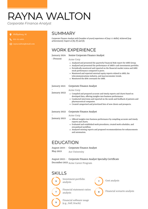 Corporate Finance Analyst Resume Sample and Template