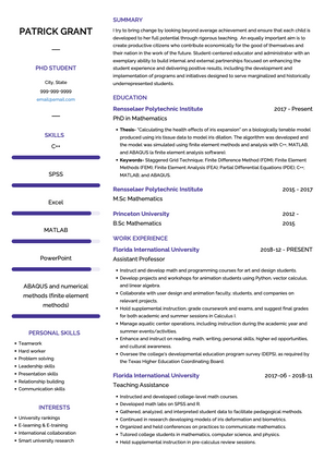 PHD Student CV Example and Template