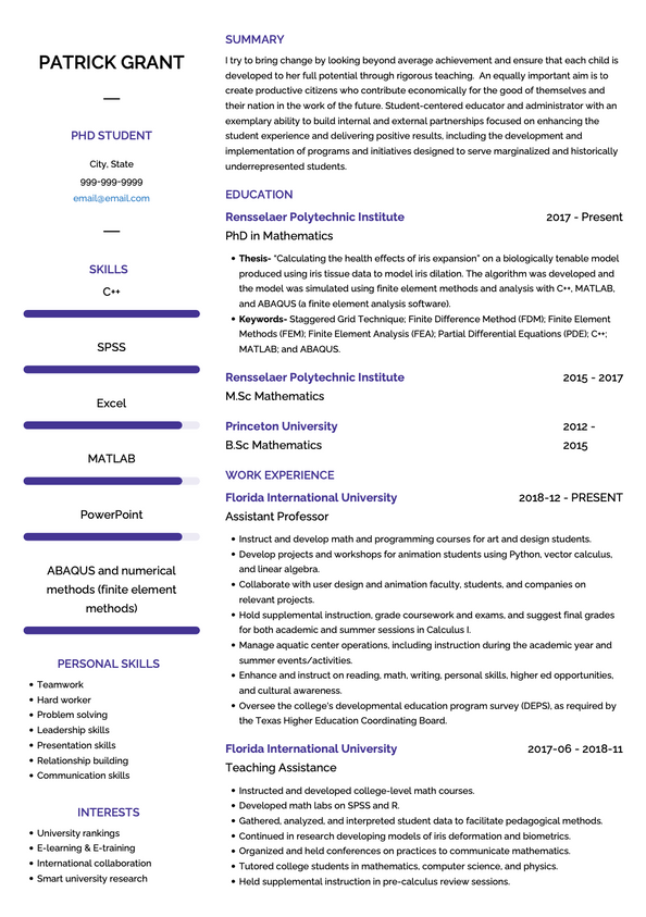 phd application resume sample