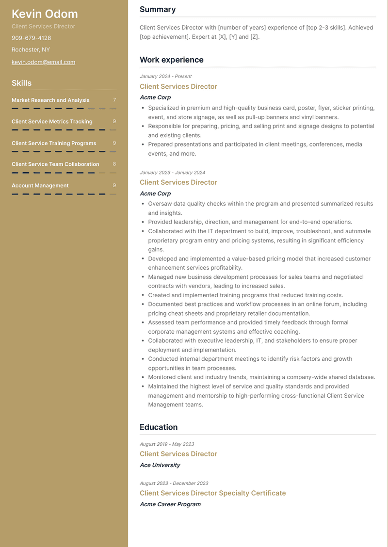 Client Services Director Resume Sample and Template