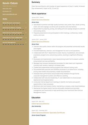 Client Services Director Resume Sample and Template