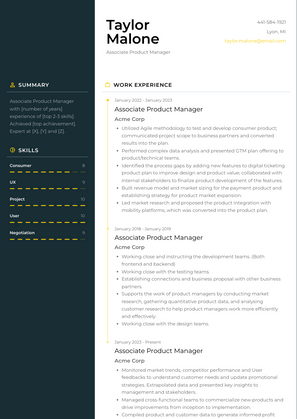 Associate Product Manager Resume Sample and Template