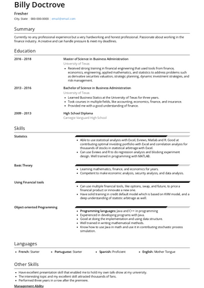 Fresher Resume Sample and Template