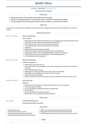 Restaurant Manager Resume Sample and Template