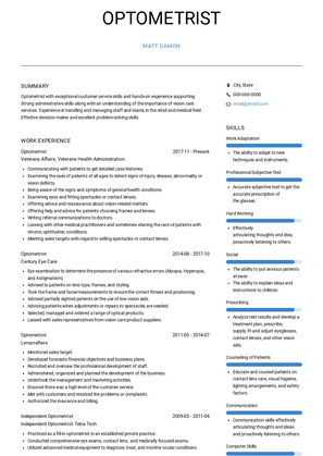 Optometrist Resume Sample and Template