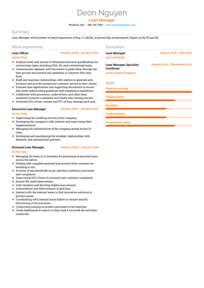 Loan Manager Resume Sample and Template