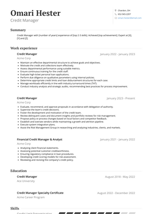 Credit Manager Resume Sample and Template