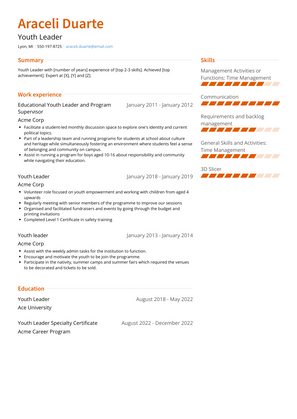 Youth Leader Resume Sample and Template