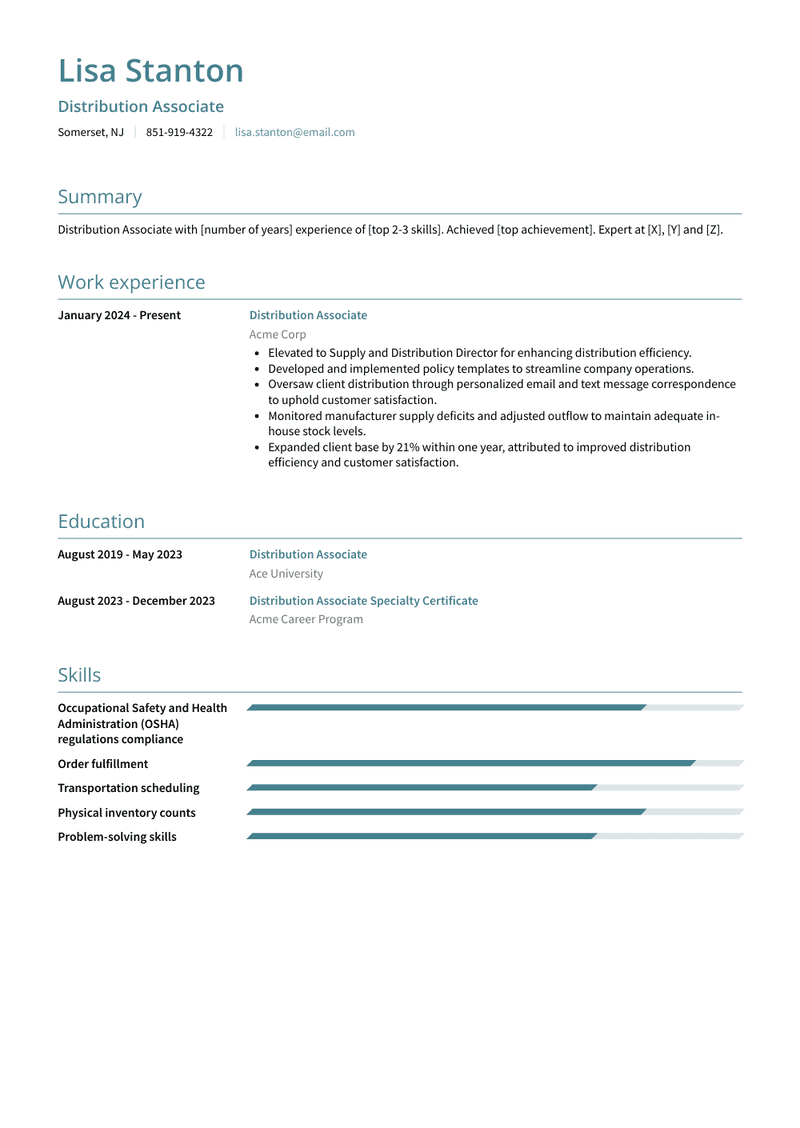 Distribution Associate Resume Sample and Template