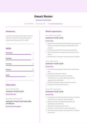 Assistant Track Coach Resume Sample and Template