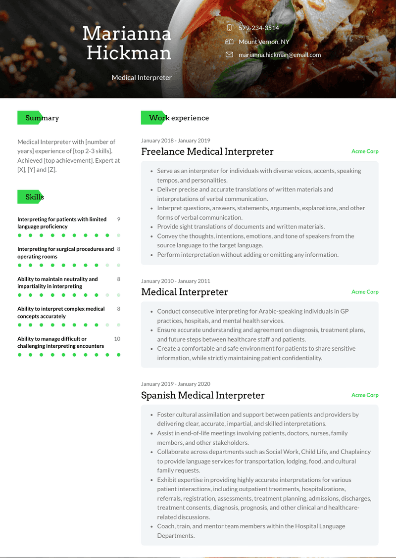 Medical Interpreter Resume Sample and Template