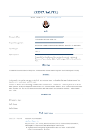 Assistant Vice President Resume Sample and Template